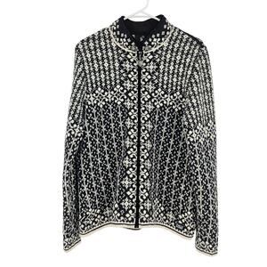 Dale of Norway Christiania Women's Jacket Black White Merino Wool Zip Up Size XL